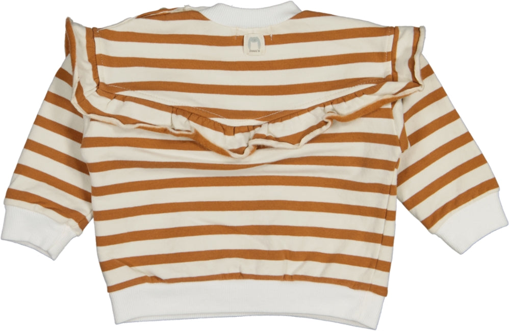 HEN-Striped frilly sweatshirt Caramel