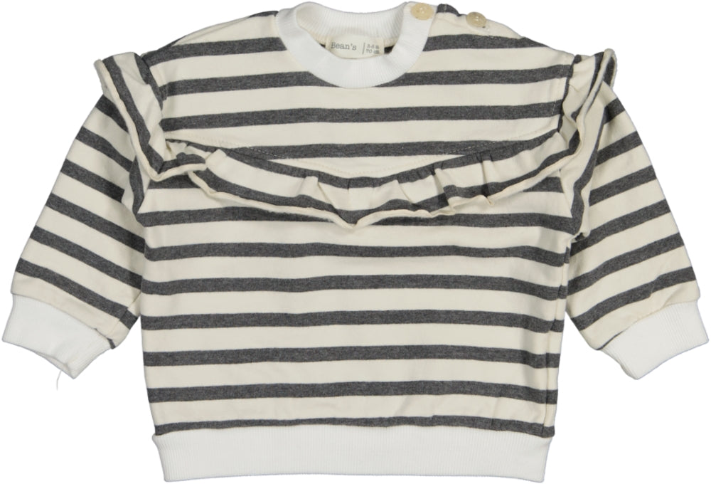HEN-Striped frilly sweatshirt Grey