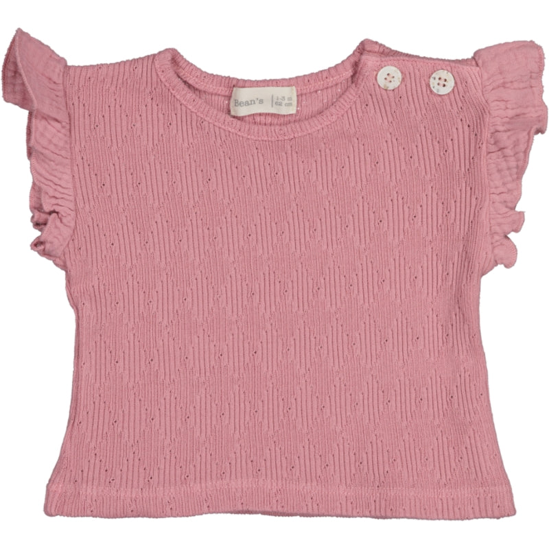 PELICAN- Pointelle frilly T-Shirt Pink